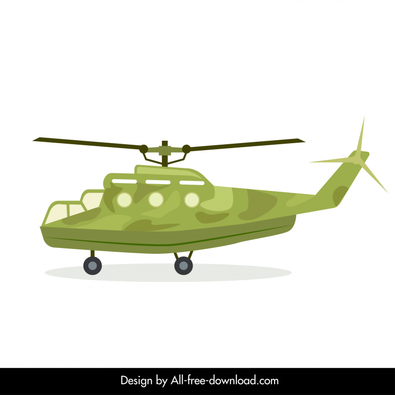 Ikon helikopter militer sketsa datar hijau cerah