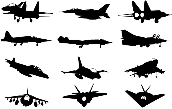 pesawat militer silhouette vector pack