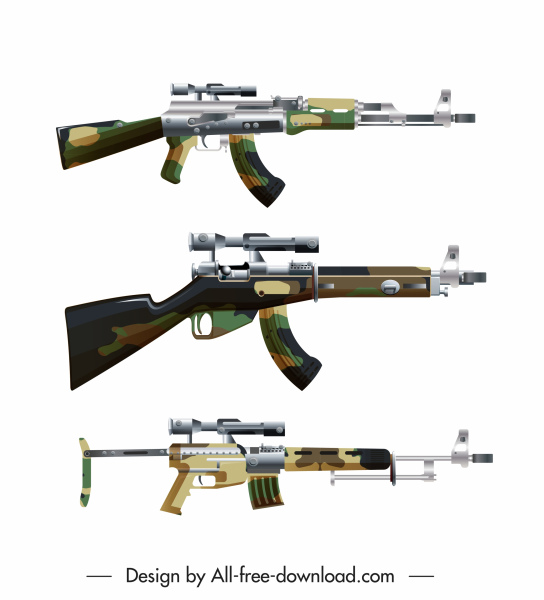 broń wojskowa ikony współczesne pistolety szkic