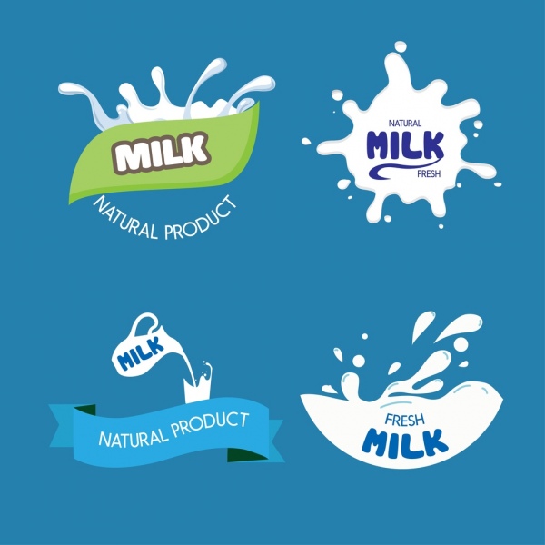 Los elementos de texto de la cinta de la leche líquida de logotipo diseño decoracion