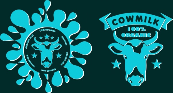 молока logo множеств синий брызг корову головы украшения