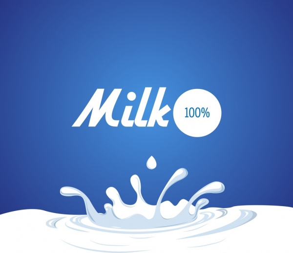 susu promosi banner dekorasi cairan putih biru latar belakang