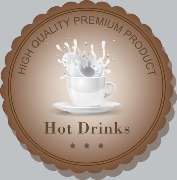 tasse modèle étiquette de lait qualité éclaboussures liquides icônes
