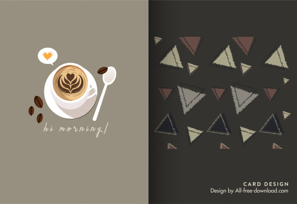 mini kart şablonu kahve fincanı üçgenleri dekoru şekillendiriyor