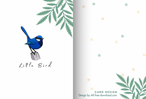 mini kart şablonu sevimli kuş yaprağı dekoru