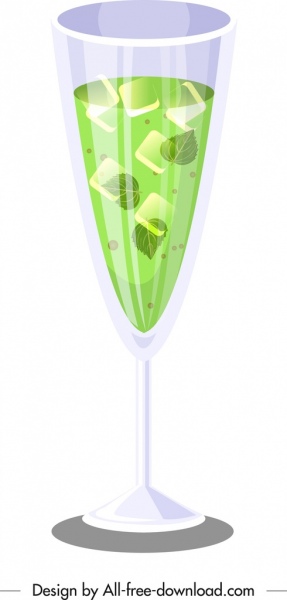 icono de cristal de cóctel de menta brillante 3d diseño verde
