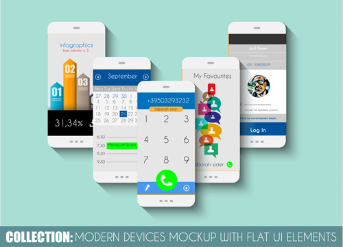 maqueta de dispositivos móviles con interfaz de usuario plano el vector de elementos