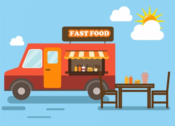 fast-food móvel decoração de mesa de comida de carro de desenho