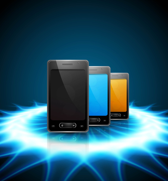 Ilustración de fondo de móviles smartphone original reflejo azul colorida presentación