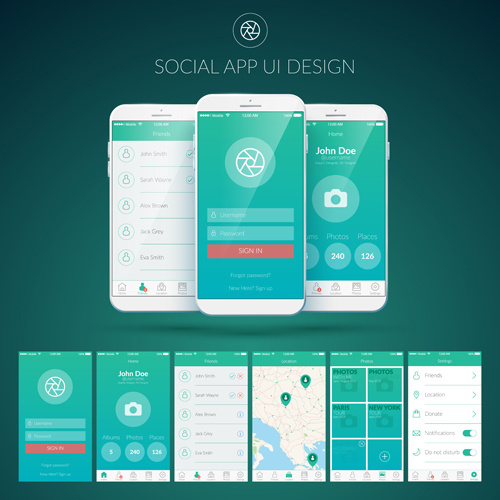 vector de diseño de interfaz de aplicación social móvil