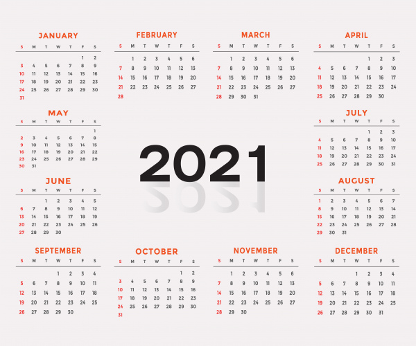 calendário moderno para o ano novo 2021
