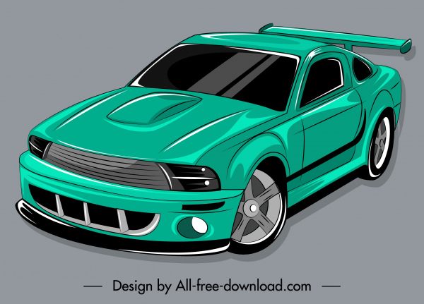 現代の車のアイコン緑の装飾3D手描きスケッチ