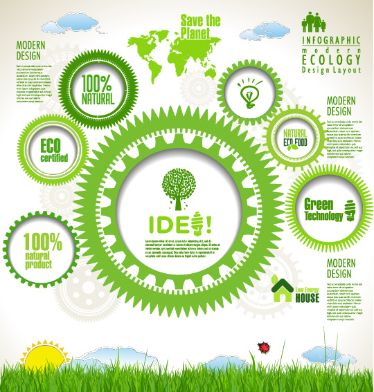 Modern ekoloji infographics yeşil şablon vektör