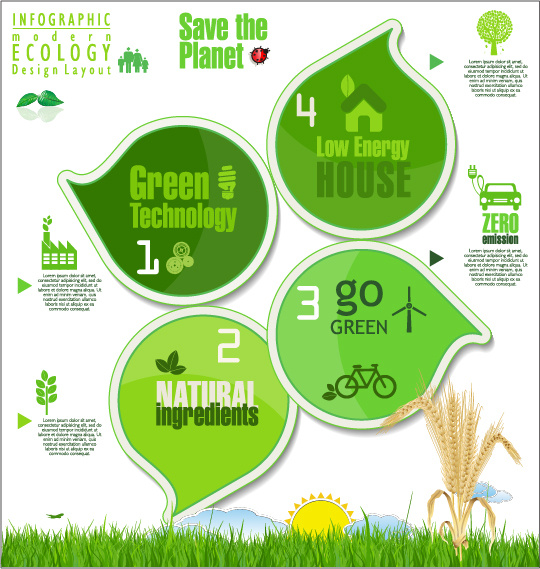 Modern ekoloji infographics yeşil şablon vektör