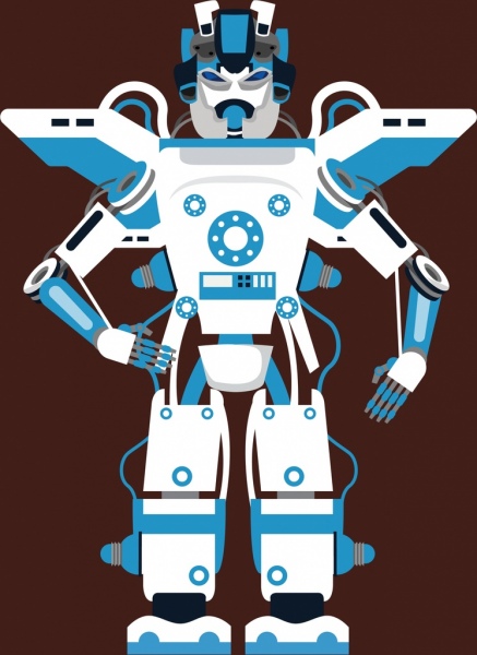 modern robot ikon biru putih desain