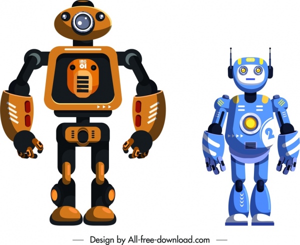 Moderne Roboter-Ikonen glänzende humanoide Skizze