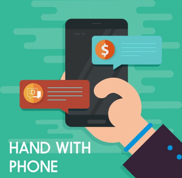moderna tecnologia bandeira smartphone cartão mão ícones