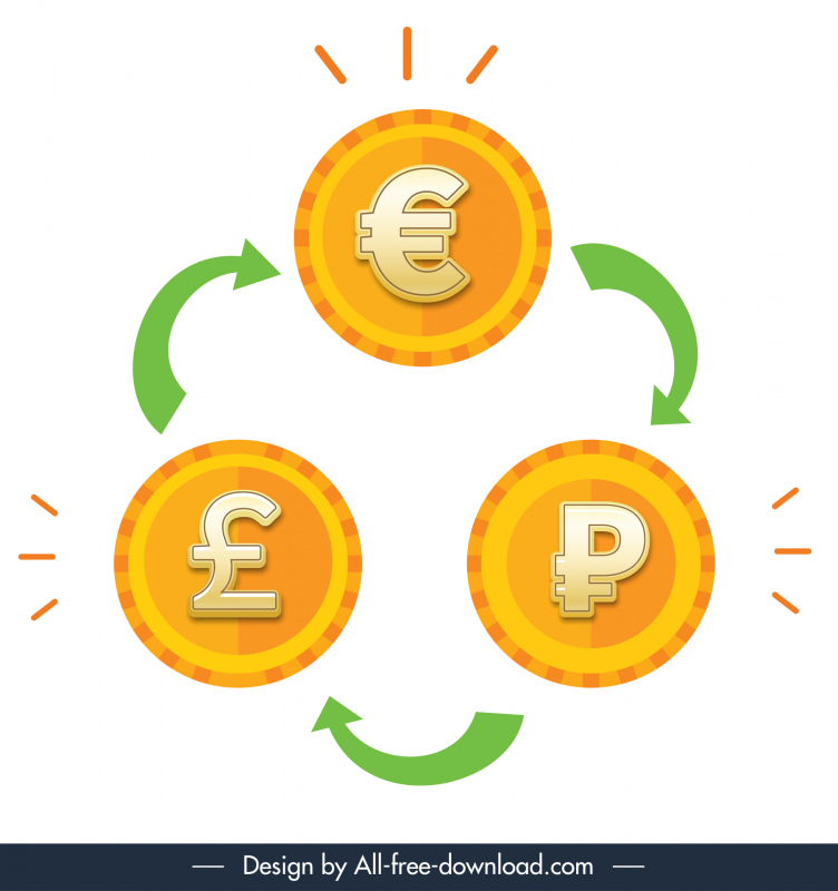 Icono de cambio de moneda monedas circulación flechas boceto