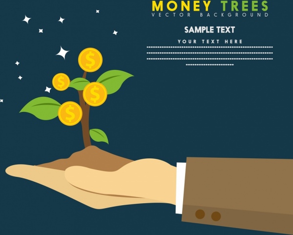 i soldi gli investimenti banner monete albero disegno icone