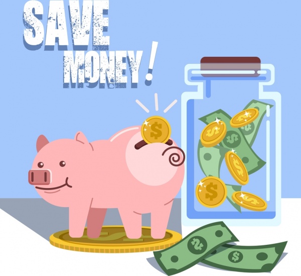 Geld sparen banner Sparschwein Geld Glas Symbole