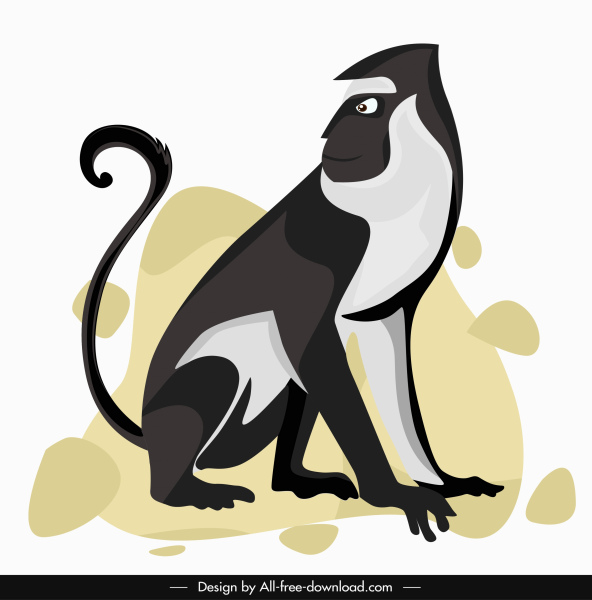 猿アイコン黒白い手描きスケッチ
