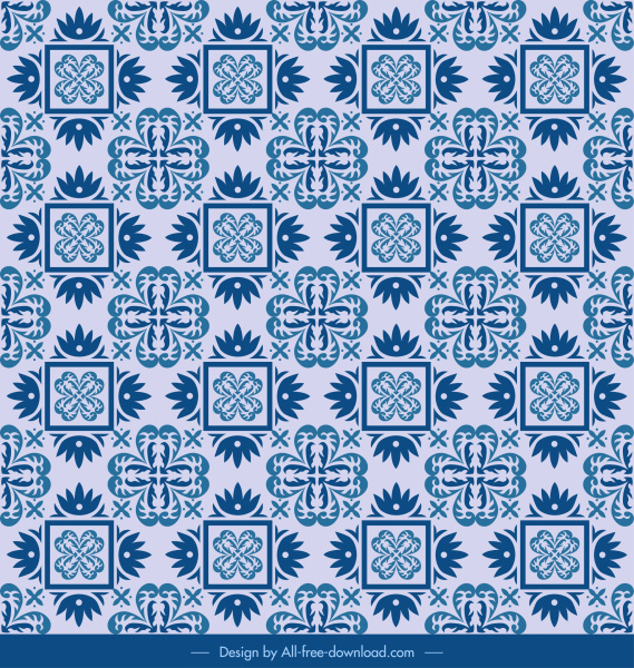 monochromes Muster blau flach, klassisches, symmetrisches Dekor