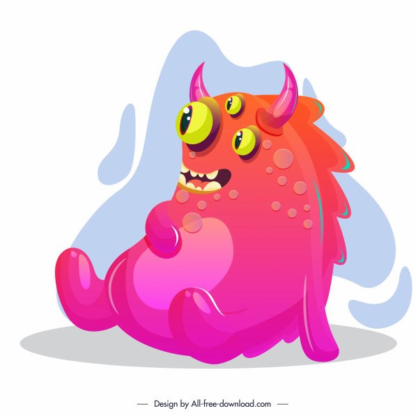 Monster icono grasa cuernos multieyes esbozo de personaje de dibujos animados