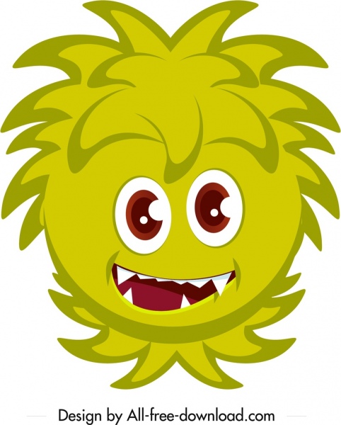 ikon monster sketsa wajah hijau karakter kartun lucu
