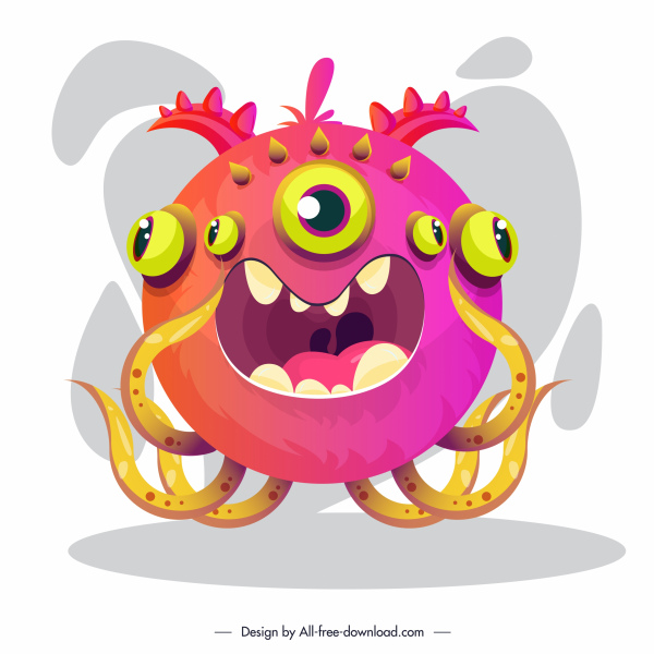 forma de polvo multieyes monstro ícone colorido projeto dos desenhos animados