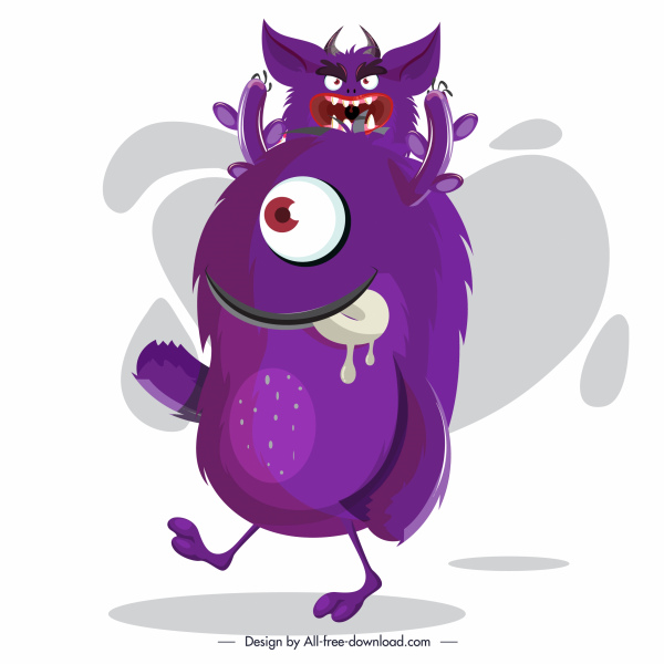 dibujo de personaje de Monster icono violeta decoración divertidos dibujos animados