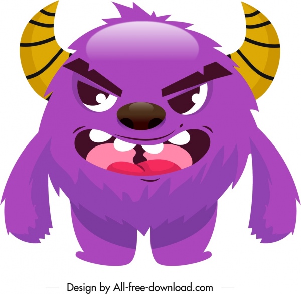 ícone do monstro violeta peludo horny esboço do personagem