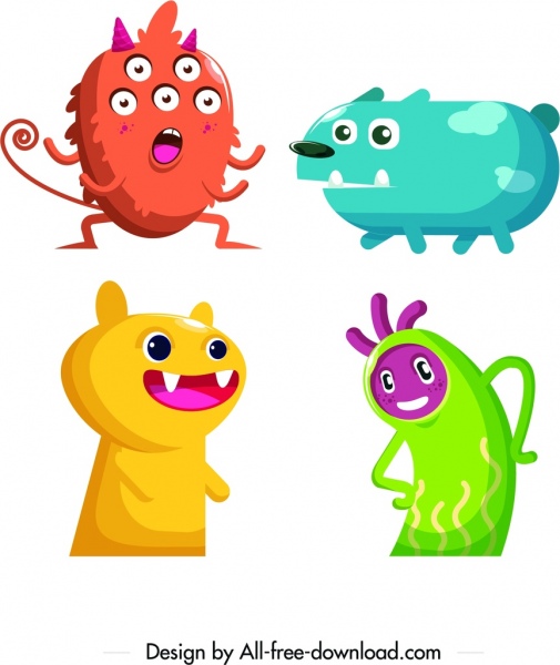 monster icons colored cartoon design engraçado de personagens