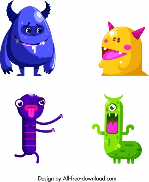 Monsterikonen färbten lustige Charaktere des Karikaturentwurfs