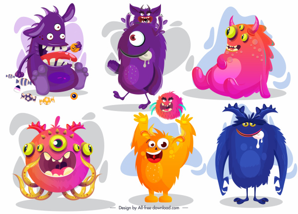 personajes de dibujos animados divertido de los iconos de monstruo