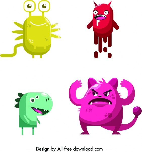 Monster Symbole lustig bunte Comic-Figuren