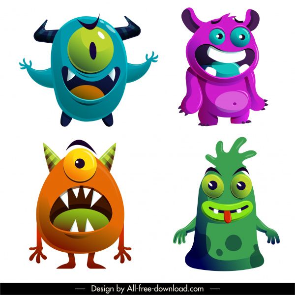 Monster-Symbole lustige sende zeichenbunte Zeichentrickfiguren Skizze