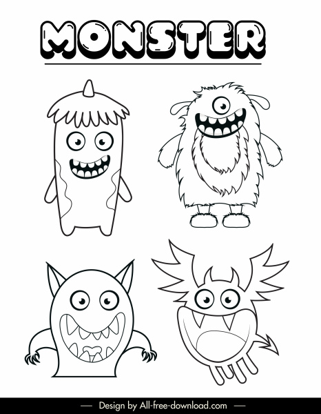 Monster Geister Symbole lustige Zeichentrickfiguren Skizze