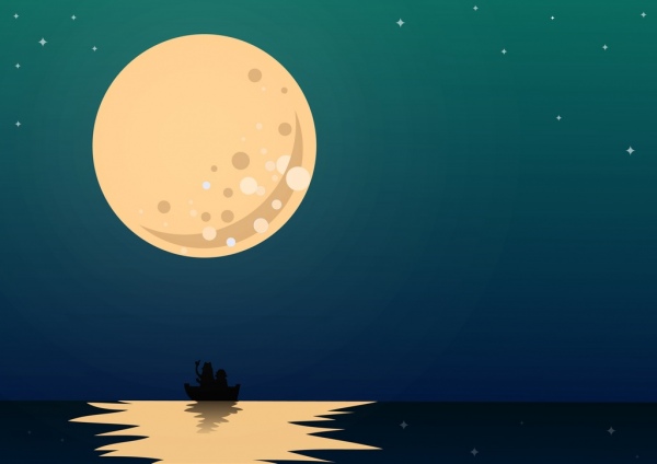 fundo de luar redonda lua mar ícones coloridos dos desenhos animados