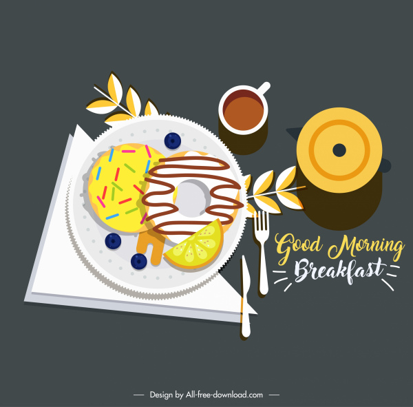 pagi sarapan banner warna-warni klasik datar sketsa