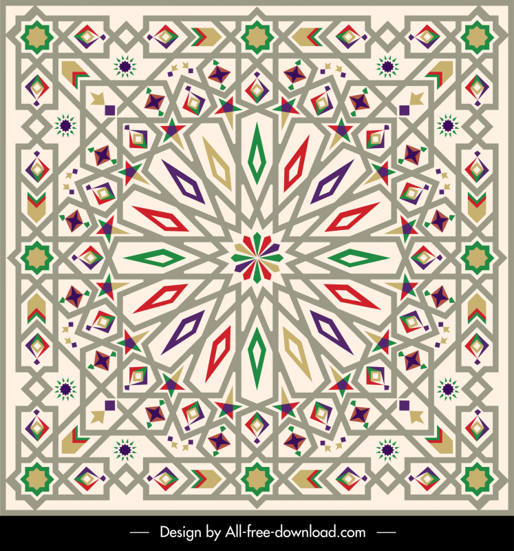 modelo padrão marroquino colorido simétrico repetindo decoração de formas geométricas
