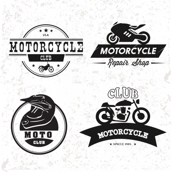 mortorcyle クラブのロゴ コレクション フラット ビンテージ スタイル