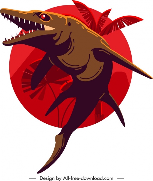 모사사우루스 공룡 아이콘 어두운 고전 디자인