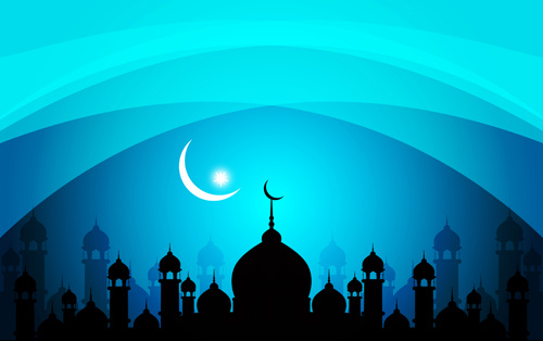 Masjid dengan malam vektor latar belakang