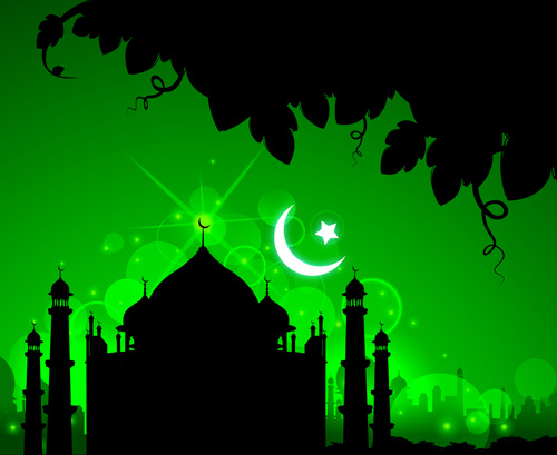 モスクの夜のベクトルの背景