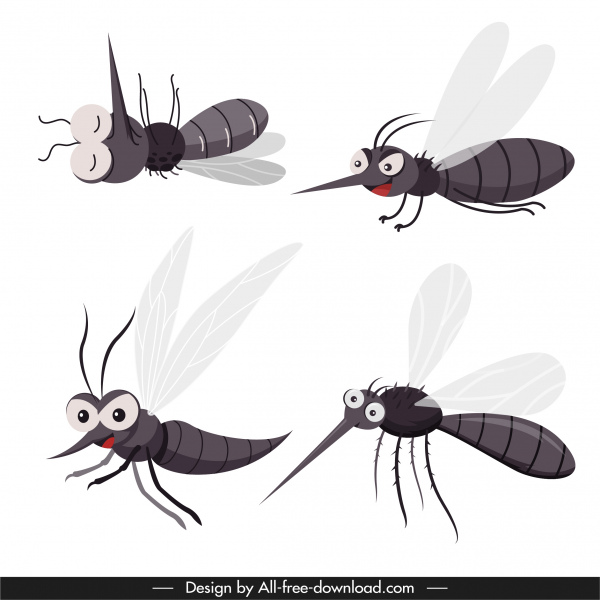 iconos de mosquitos divertido boceto de dibujos animados