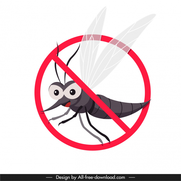 tanda pencegahan nyamuk Template lingkaran sketsa silang