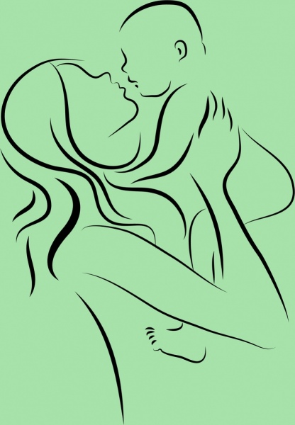 母亲节背景母亲抱婴儿图标素描