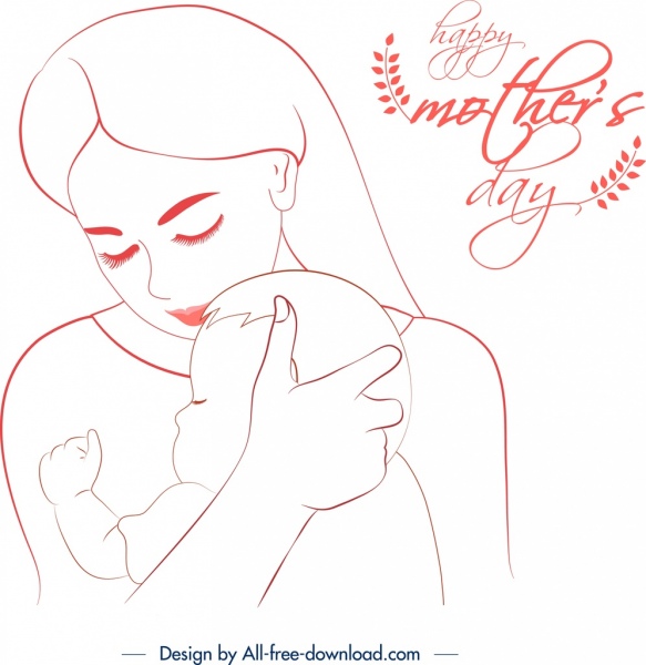 spanduk hari ibu simbol kasih sayang sketsa gambar tangan lucu