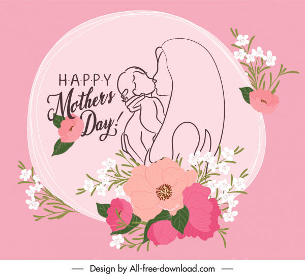 banner del día de la madre elegante decoración floral clásica dibujada a mano