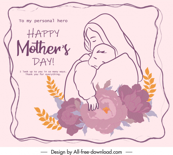 banner del día de la madre elegante decoración botánica vintage dibujada a mano